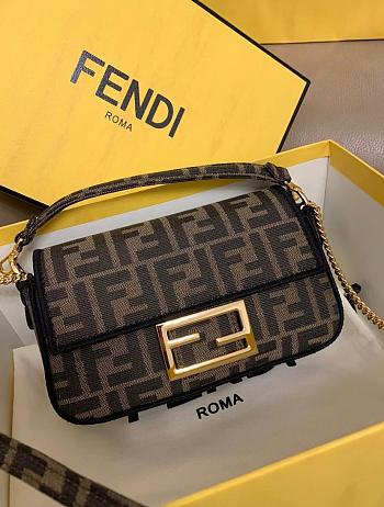 Fendi Baguette Mini Brown FF Jacquard Fabric Bag 20x13x5cm