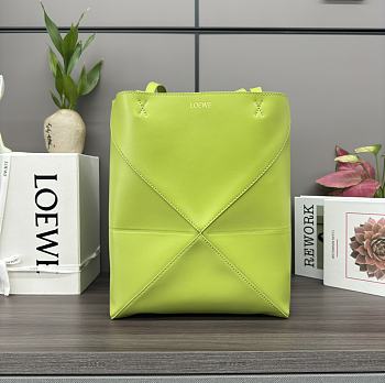 Loewe Medium Puzzle Fold Tote In Shiny Calfskin Meadow Green 25.5x14.5x31.5cm