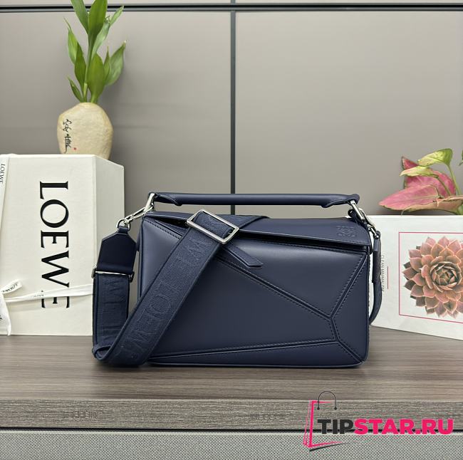 Loewe Small Puzzle Bag In Satin Calfskin Abyss Blue 24x10.5x16.5cm - 1