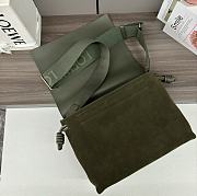 Loewe Flamenco Satchel in Suede Leather Olive 34x12x24cm - 4