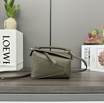 Loewe Mini Puzzle Bag In Classic Calfskin Dark Khaki Green 18x12.5x8cm