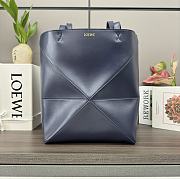 Loewe Medium Puzzle Fold Tote In Shiny Calfskin Abyss Blue 25.5x14.5x31.5cm - 1