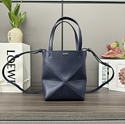 Loewe Mini Puzzle Fold Tote In Shiny Calfskin Abyss Blue 16.5x20x9.5cm - 1