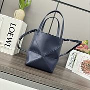 Loewe Mini Puzzle Fold Tote In Shiny Calfskin Abyss Blue 16.5x20x9.5cm - 2