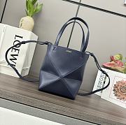 Loewe Mini Puzzle Fold Tote In Shiny Calfskin Abyss Blue 16.5x20x9.5cm - 4