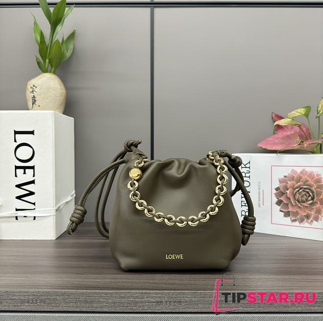 Loewe Mini Flamenco Purse Bag In Mellow Nappa Lambskin Dark Khaki Green 23x17x5.5cm - 1