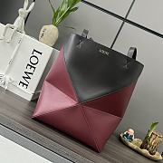 Loewe Puzzle Fold Tote In Shiny Calfskin Black/ Dark Burgundy 25.5x14.5x31.5cm - 6