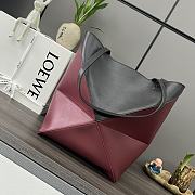 Loewe Puzzle Fold Tote In Shiny Calfskin Black/ Dark Burgundy 25.5x14.5x31.5cm - 3