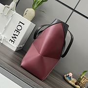 Loewe Puzzle Fold Tote In Shiny Calfskin Black/ Dark Burgundy 25.5x14.5x31.5cm - 2