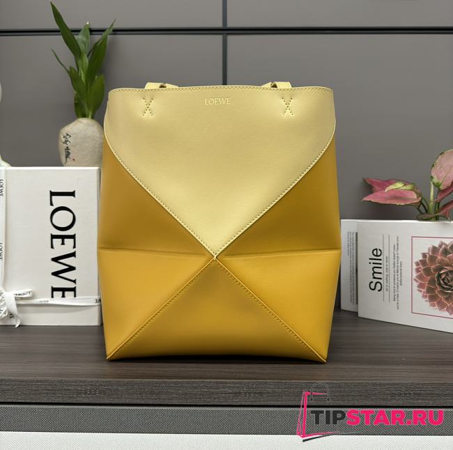 Loewe Puzzle Fold Tote In Shiny Calfskin Dark Butter/Sunflower 25.5x14.5x31.5cm - 1