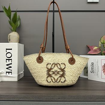 Loewe Small Anagram Basket Bag In Iraca Palm And Calfskin Brown 38x17x13cm