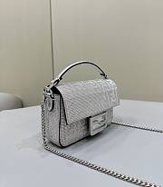 Fendi Baguette Silver Leather Bag With Crystal FF Motif 20x5x13cm  - 2