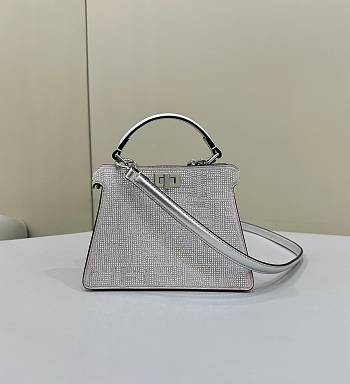 Fendi Peekaboo ISeeU Medium Peekaboo ISeeU Silver Leather Bag with Crystal FF Motif 20x11x15cm