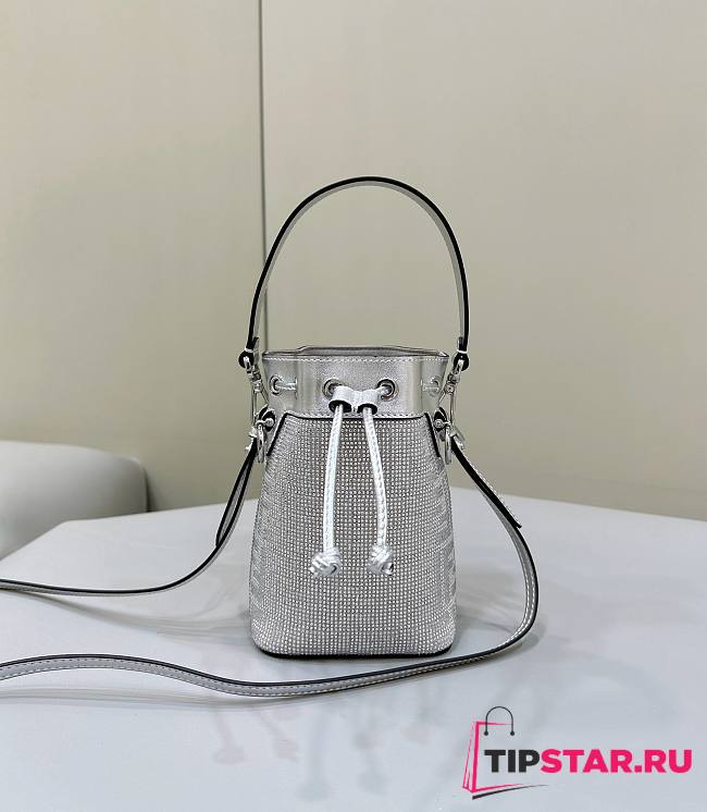 Fendi Mon Tresor Silver Leather Bag With Crystal FF Motif 12x10x18cm  - 1