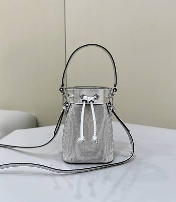 Fendi Mon Tresor Silver Leather Bag With Crystal FF Motif 12x10x18cm 