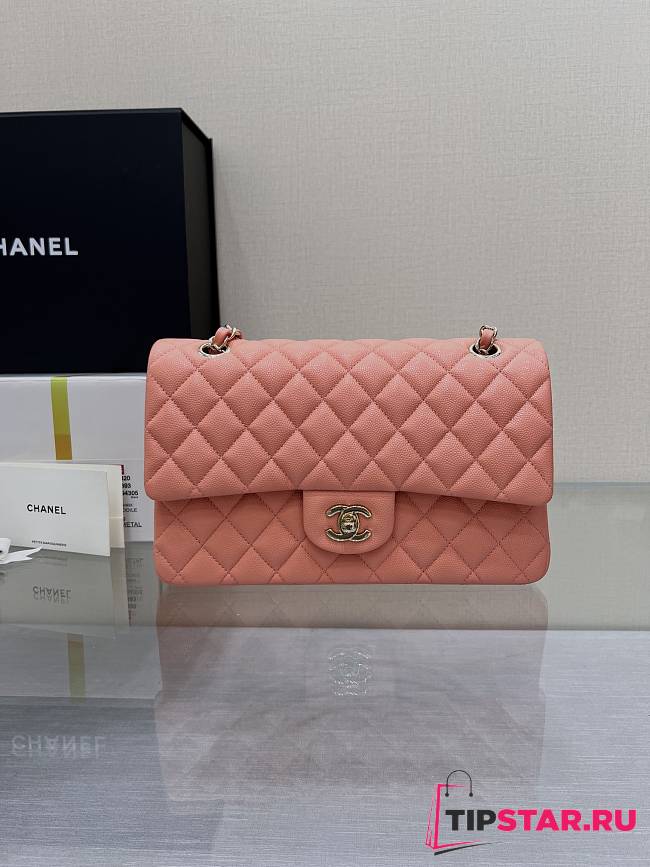 Chanel Small Flap Bag Orange Pink Caviar Light Gold Hardware 23.5 cm  - 1