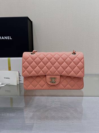 Chanel Small Flap Bag Orange Pink Caviar Light Gold Hardware 23.5 cm 