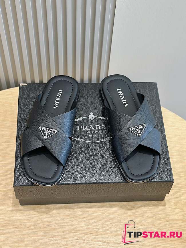 Prada Crisscross Saffiano Leather Sandals Black - 1