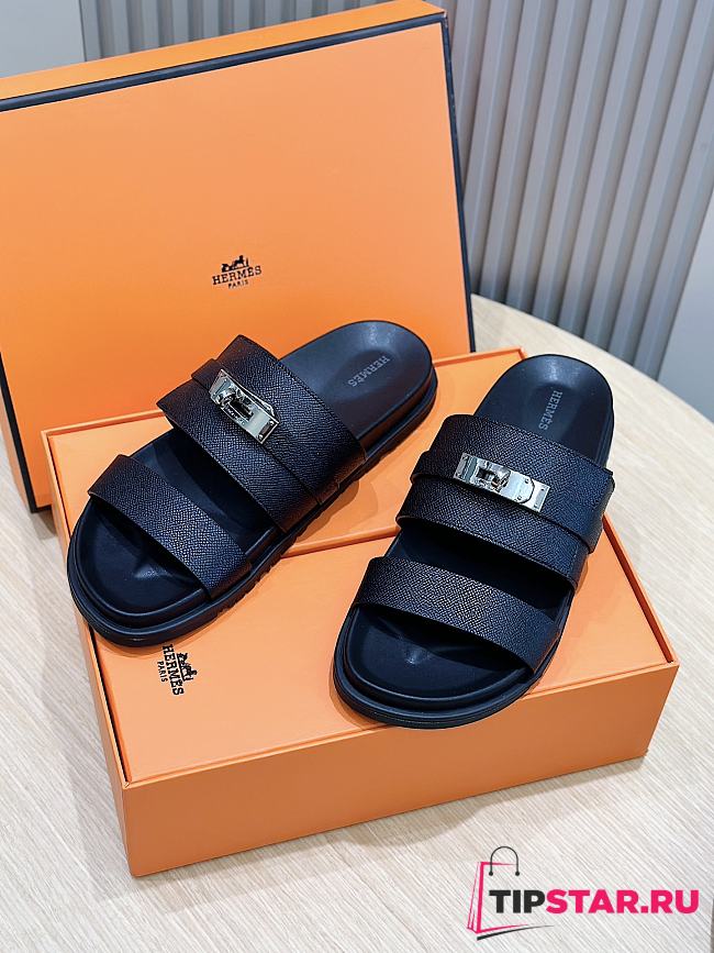 Hermes Gabriel Sandal Black Epsom Calfskin Silver Hardwarwe  - 1