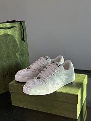 Gucci Women's Screener Sneaker Light Grey Leather White GG Crystal Canvas Insert - 6