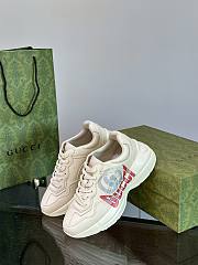 Gucci Women's Rhyton Sneaker Ivory Leather Double G Gucci Print - 4