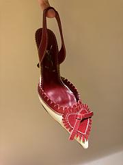 Vintage YSL Red Leather Heart Pointed Toe Slingback Heels - 2