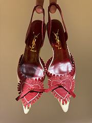 Vintage YSL Red Leather Heart Pointed Toe Slingback Heels - 6