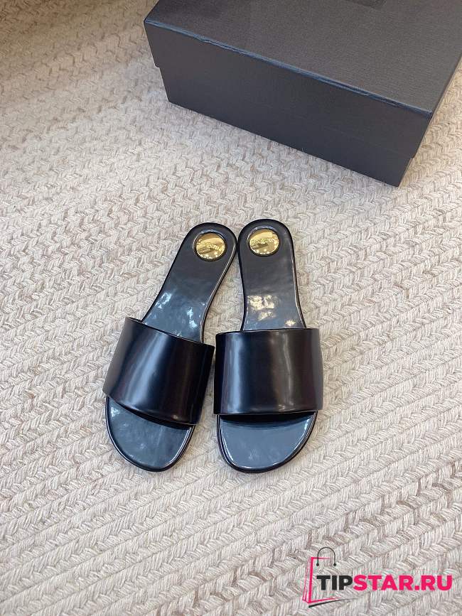 YSL Carlyle Slides In Glazed Leather Black - 1