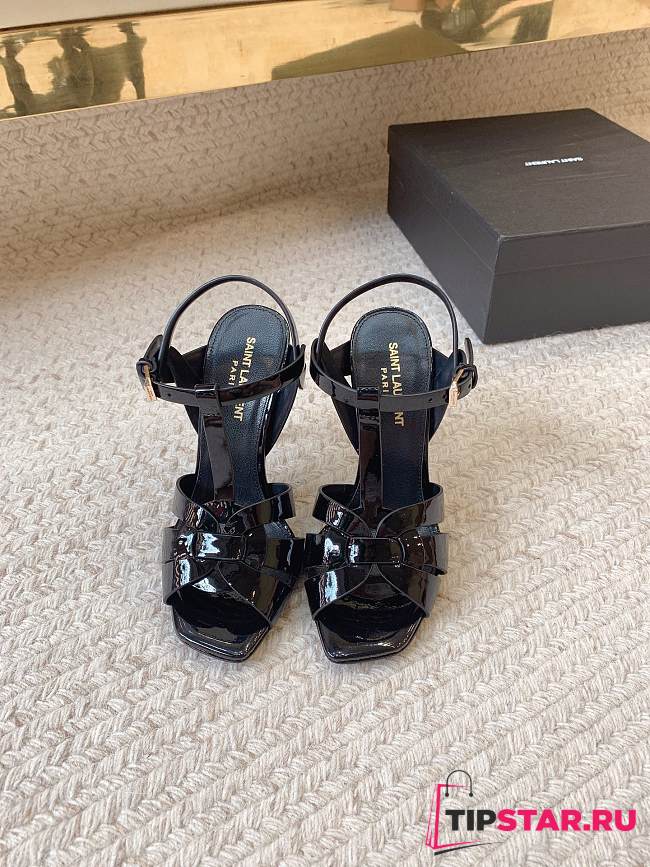 YSL Tribute Platform Sandals In Patent Leather Black 10.5cm - 1