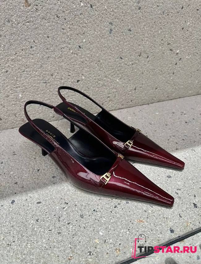 YSL Carine Slingback Pumps In Patent Leather Deep Bordeaux 5.5cm - 1