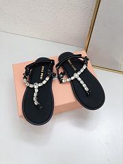 Miumiu Cotton Cord Thong Sandals Crystal/ Black - 2