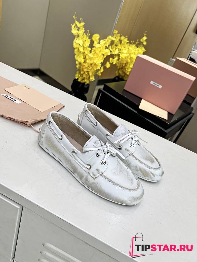 Miumiu Unlined Bleached Leather Loafers White - 1