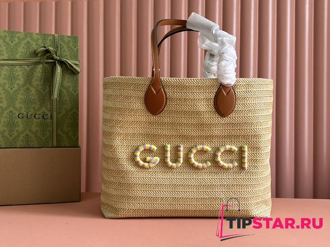 Gucci Medium Straw-Effect Tote 38x33x15cm - 1