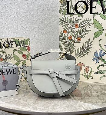 Loewe Mini Gate Dual Bag In Soft Calfskin And Jacquard Gray 21x12.5x9.5cm