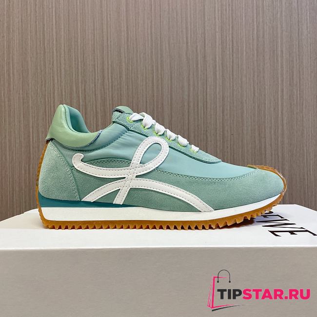 Loewe Flow Runner Sneakers In Nylon And Suede Green Mint - 1