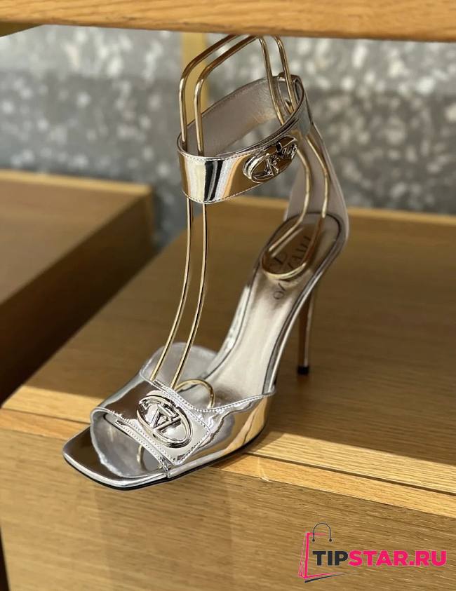 VLTN Vlogo Locker Calfskin Sandal Silver 105mm - 1