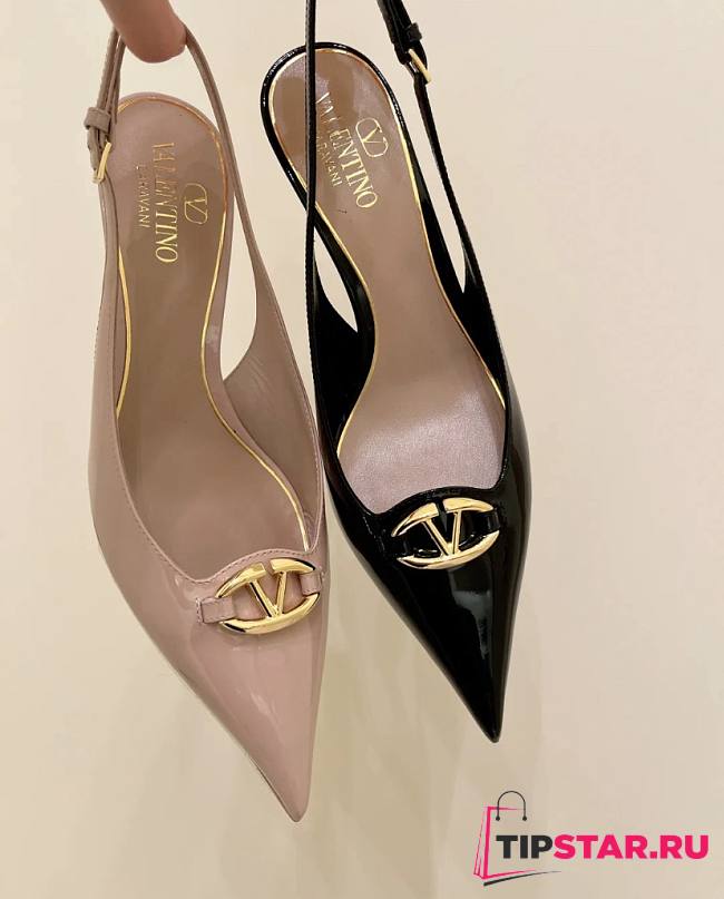 VLTN Vlogo The Bold Edition Slingback Pumps In Patent Leather Black/ Beige Rose 60mm - 1