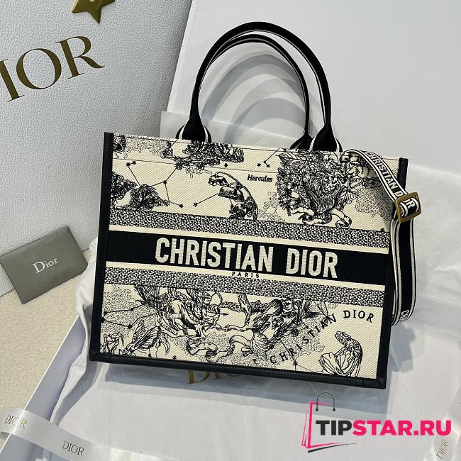 Medium Dior Book Tote Latte Multicolor Dior Zodiac Embroidery and Black Calfskin 36.5x28x16.5cm - 1