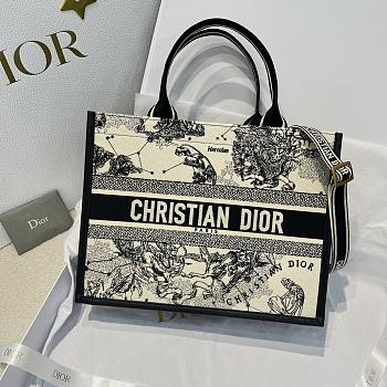 Medium Dior Book Tote Latte Multicolor Dior Zodiac Embroidery and Black Calfskin 36.5x28x16.5cm