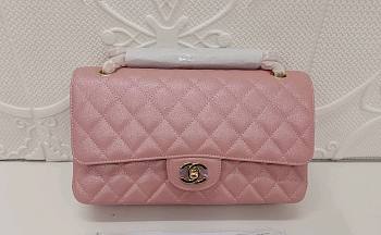 Chanel Classic Flap Bag Pink Grained Calfskin Gold Hardware Size 25cm