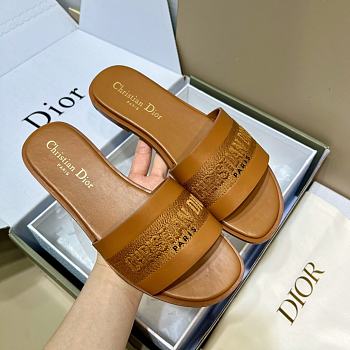 Dior Dway Slide Camel Calfskin and Embroidered Cotton