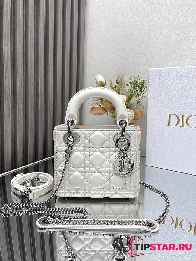 Mini Lady Dior Bag White Cannage Lambskin Silver Hardware 17x15x7cm - 1