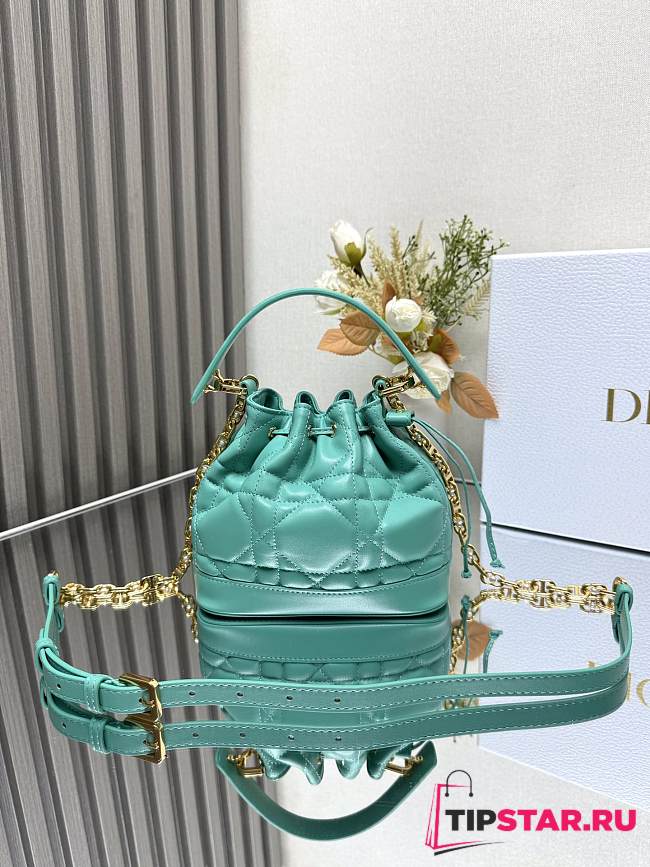 Dioriviera Small Dior Jolie Bucket Bag Aquamarina Macrocannage Calfskin 17x16x10.5cm - 1