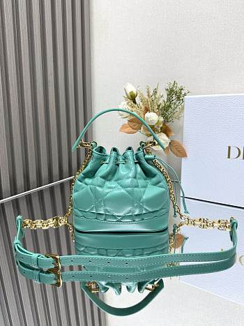 Dioriviera Small Dior Jolie Bucket Bag Aquamarina Macrocannage Calfskin 17x16x10.5cm