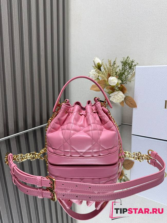 Dioriviera Small Dior Jolie Bucket Bag Candy Pink Macrocannage Calfskin 17x16x10.5cm - 1