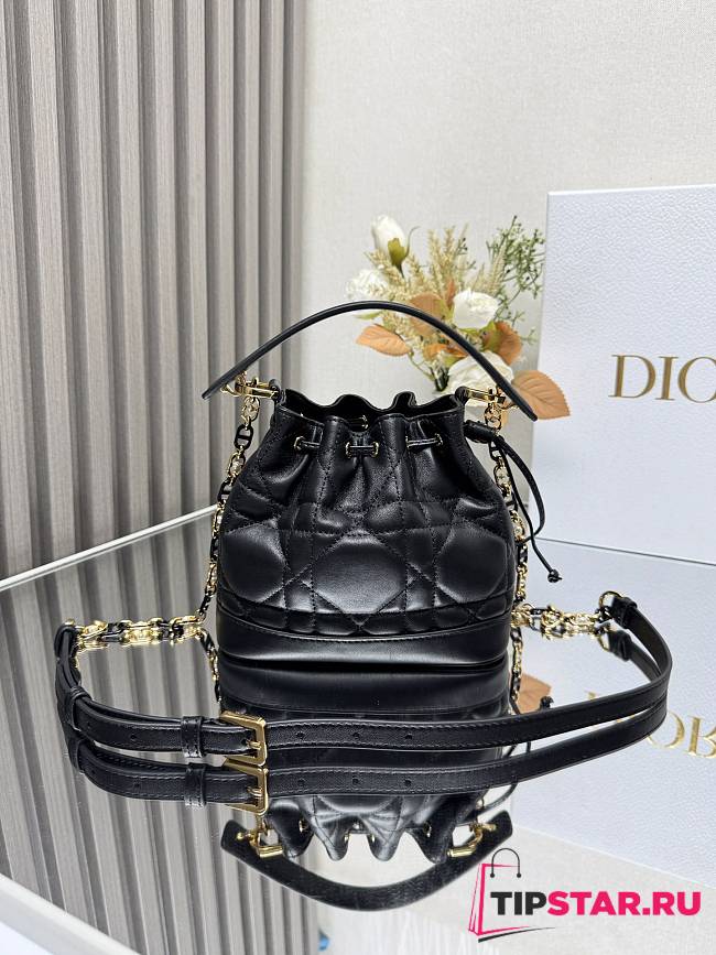 Small Dior Jolie Bucket Bag Black Calfskin and Macrocannage Lambskin 17x16x10.5cm - 1