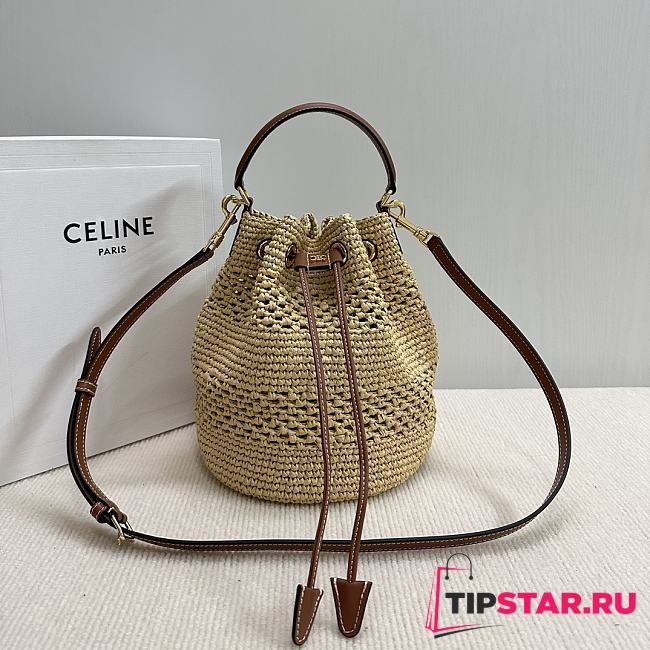 Clara Celine Classic Panier In Raffia And Calfskin Tan 20x24x20cm - 1