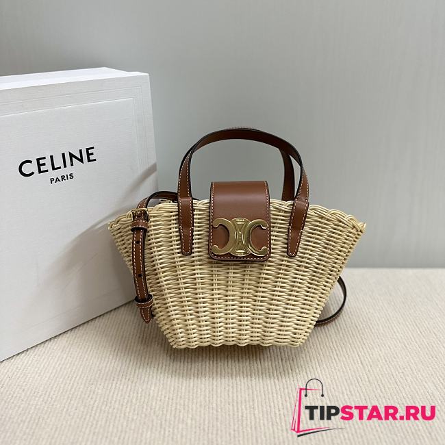 Celine Teen Couffin In Wicker And Natural Calfskin Natural/ Tan 32x14x7cm - 1