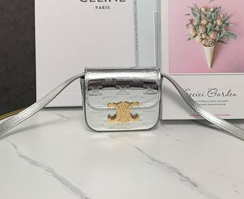 Celine Mini Claude In Laminated Calfskin Silver 12x9.5x4cm