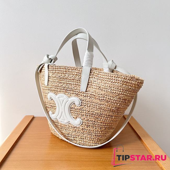 Celine Teen Supple Celine Classic Panier In Raffia And Calfskin White 22x16x12cm - 1